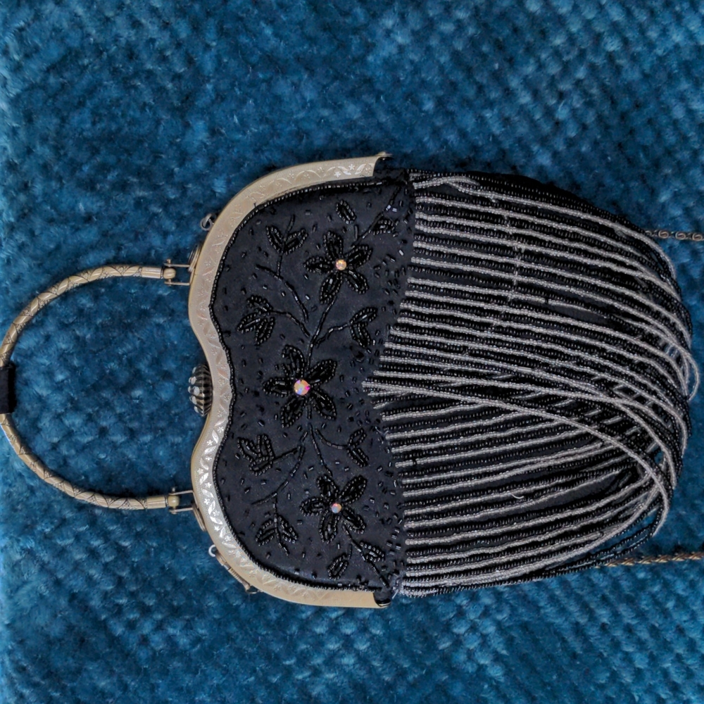 Vintage black beaded clutch